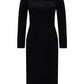 Elegant Long Sleeve Black Viscose Dress with Leopard Details