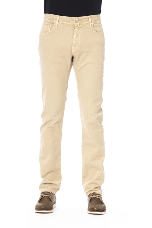 Beige Cotton Men Jeans
