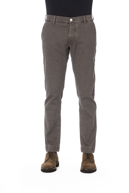 Brown Cotton Men Trouser