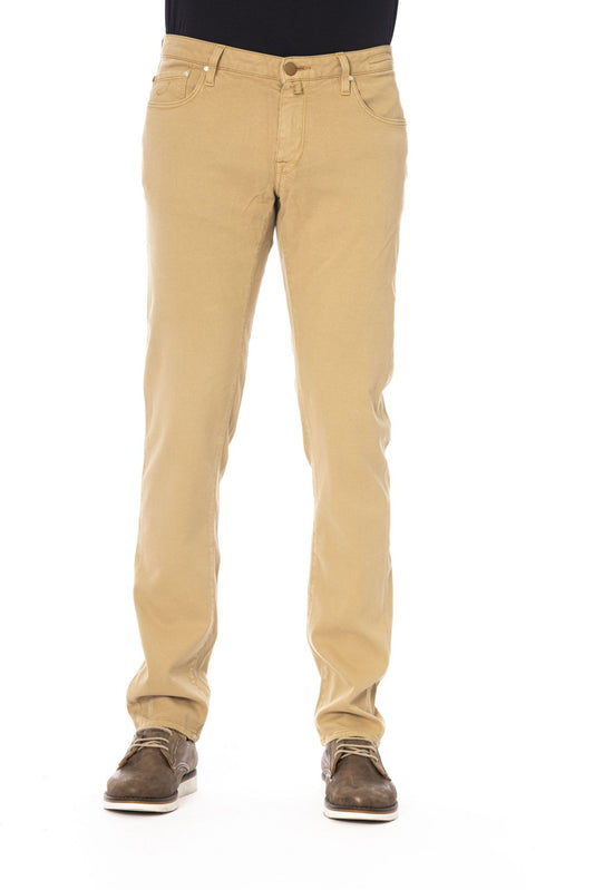 Beige Cotton Men Jeans