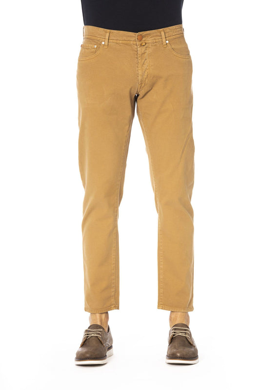 Beige Cotton Men Jeans