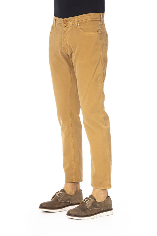 Beige Cotton Men Jeans