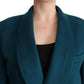 Elegant Blue Green Wool-Anogra Wrap Coat