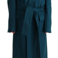 Elegant Blue Green Wool-Anogra Wrap Coat
