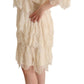 Chic Beige Layered 3/4 Sleeve Dress
