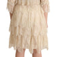 Chic Beige Layered 3/4 Sleeve Dress