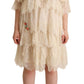 Chic Beige Layered 3/4 Sleeve Dress