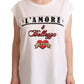 Elegant White Motive Print Tank Top