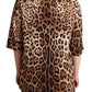 Elegant Leopard Print Silk Polo Top
