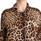 Elegant Leopard Print Silk Polo Top