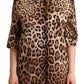 Elegant Leopard Print Silk Polo Top