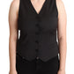 Elegant Black Wool Blend Waistcoat Vest Top