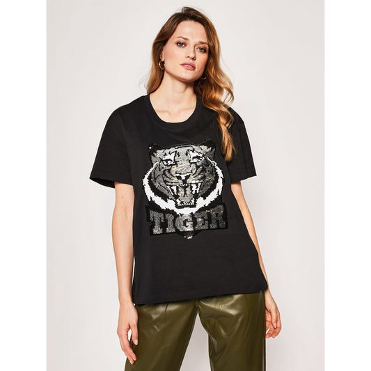 Black Cotton Women T-Shirt