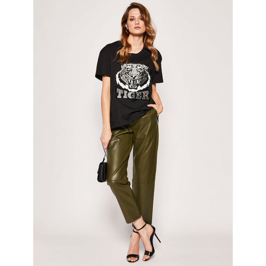 Black Cotton Women T-Shirt