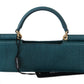 Elegant Blue Leather Top-Handle Flap Accessory