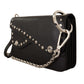 Elegant Black Leather Shoulder Bag with Silver Detailing