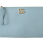 Elegant Blue Leather Clutch with Gold Accents