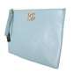 Elegant Blue Leather Clutch with Gold Accents