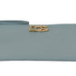 Elegant Blue Leather Clutch with Gold Accents