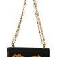 Elegant Black Leather Shoulder Purse with Gold Accents