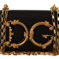 Elegant Black Leather Shoulder Purse with Gold Accents