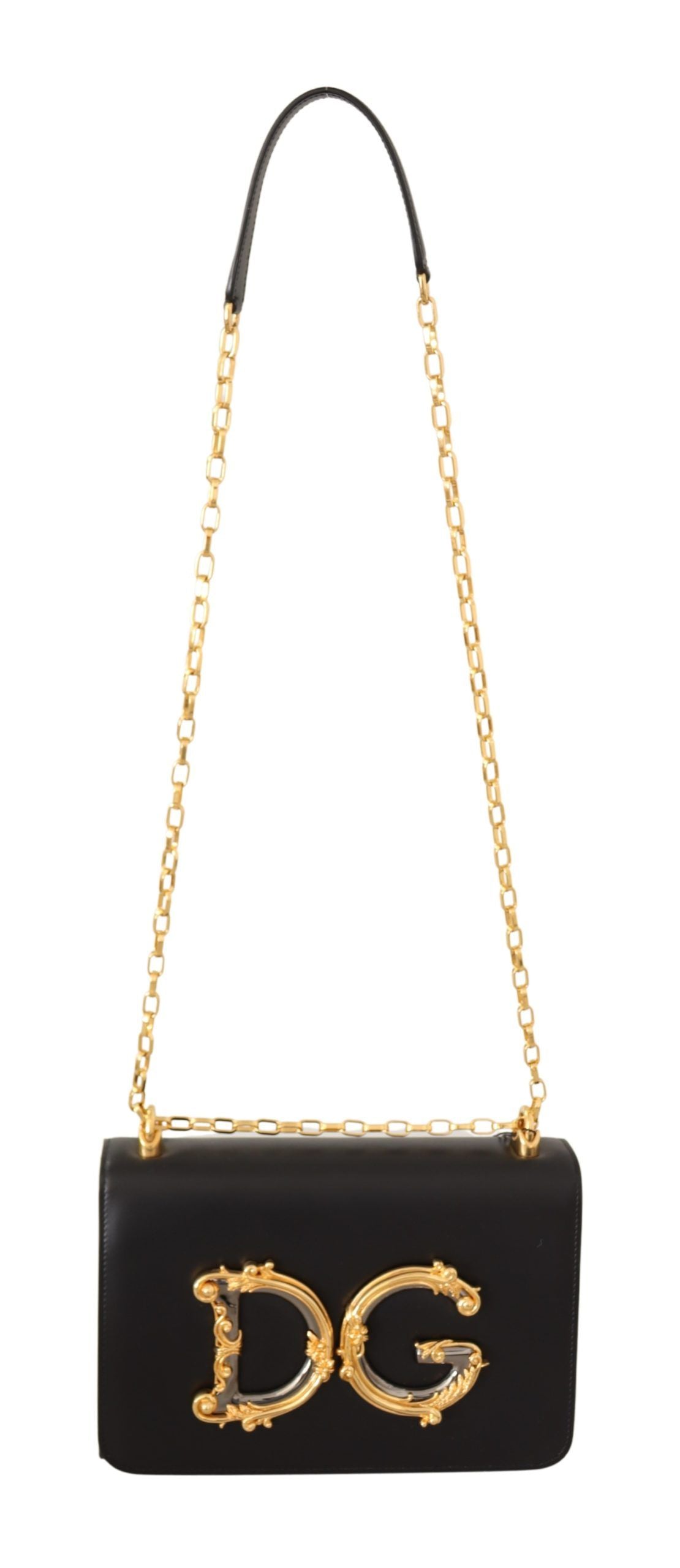 Elegant Black Leather Shoulder Bag with Gold Detailing