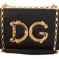Elegant Black Leather Shoulder Bag with Gold Detailing