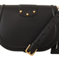 Elegant Black Leather Shoulder Bag with Gold Detailing