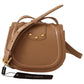 Elegant Beige Leather Shoulder Bag with Gold Detailing