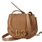 Elegant Beige Leather Shoulder Bag with Gold Detailing