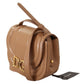 Elegant Beige Leather Shoulder Bag with Gold Detailing