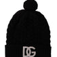 Elegant Black Cashmere Beanie with Logo Embroidery