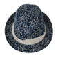 Elegant Bow Print Fedora Hat in Blue & White