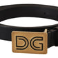Elegant Black Leather Belt with Gold Buckle
