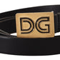 Elegant Black Leather Belt with Gold Buckle