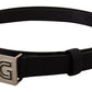 Elegant Black Leather Belt with Silver Buckle