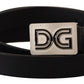 Elegant Black Leather Belt with Silver Buckle