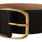 Elegant Black Leather Belt with Gold Buckle