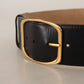 Elegant Black Leather Belt with Gold Buckle