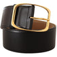 Elegant Black Leather Belt with Gold Buckle