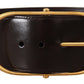 Elegant Leather Belt with Gold Oval Buckle