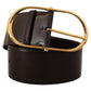 Elegant Leather Belt with Gold Oval Buckle