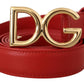 Elegant Red Leather Belt with Gold Buckle