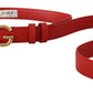 Elegant Red Leather Belt with Gold Buckle