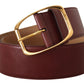 Elegant Maroon Leather Belt with Gold Buckle