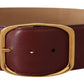 Elegant Maroon Leather Belt with Gold Buckle