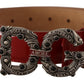 Elegant Red Leather Pearl Buckle Belt