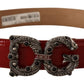 Elegant Red Leather Pearl Buckle Belt