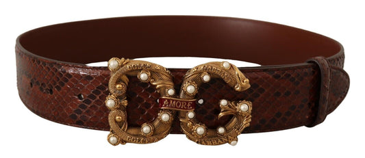 Elegant Python Leather Love Buckle Belt