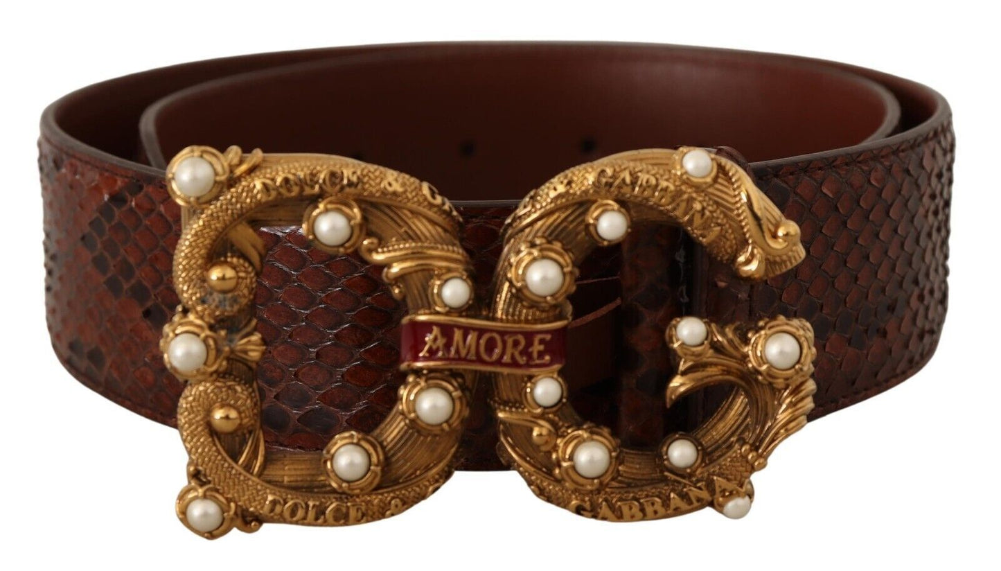Elegant Python Leather Love Buckle Belt